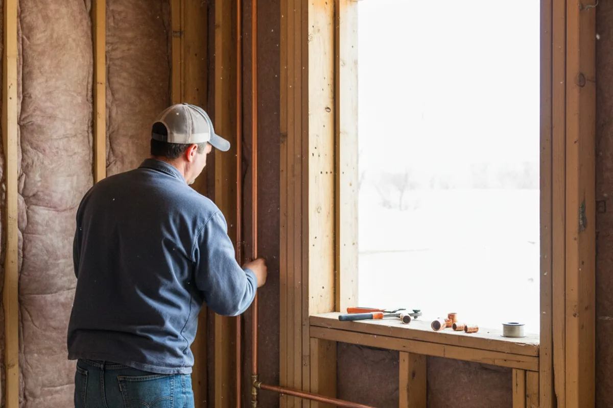 Licensed plumber running new copper supply lines in a Elysburg home